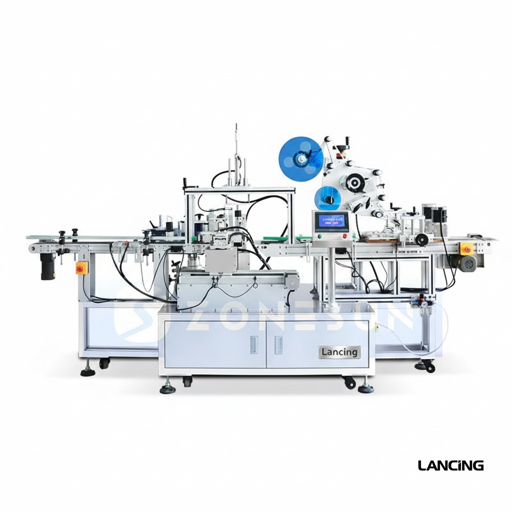 Automatic Square Bottle Body & Caps Labeling Machine