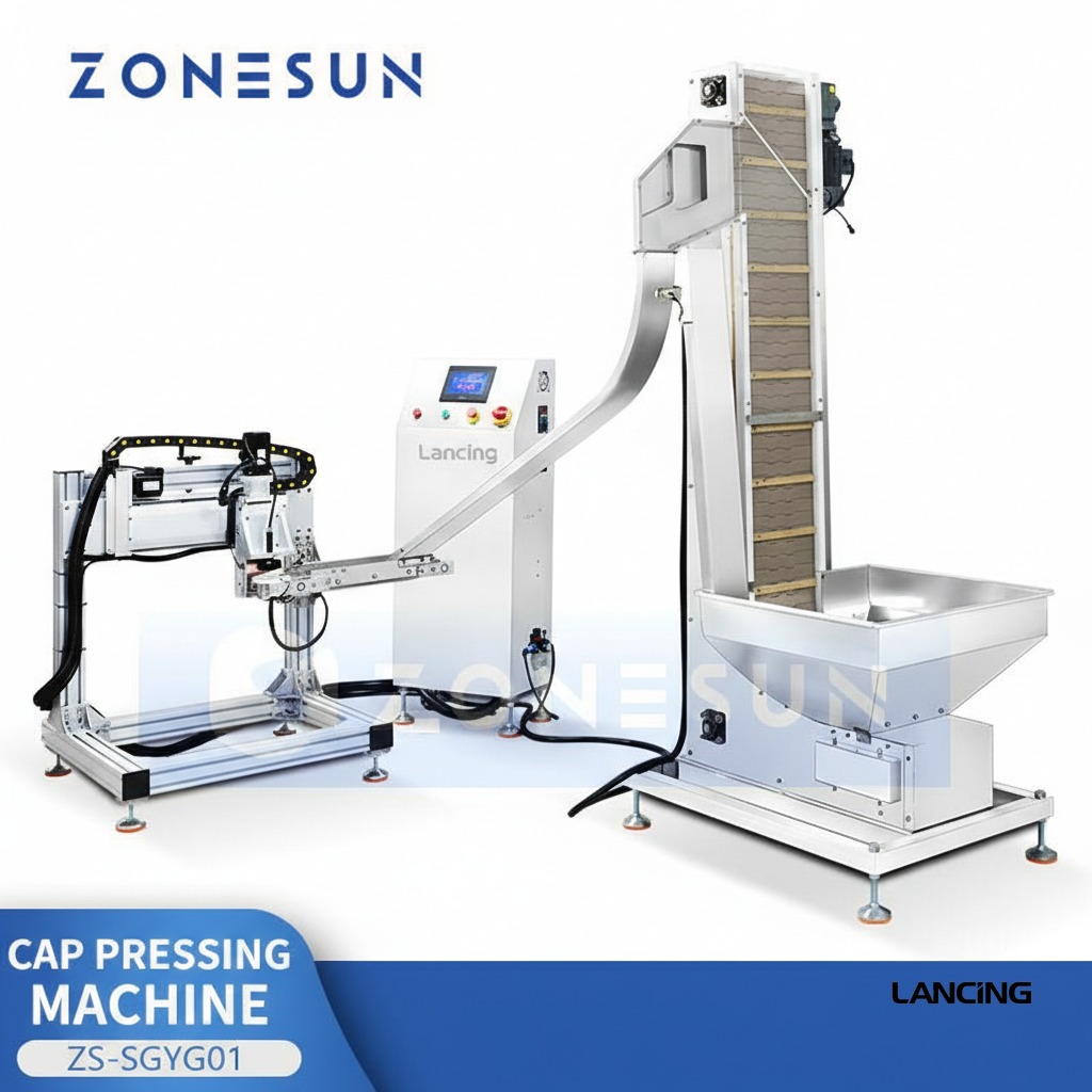 Automatic Cup Lid Pressing Machine with Cap Elevator Yogurt Cup Pressing Machine gallery 2